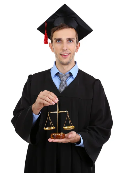 Junger Absolvent Anwalt isoliert auf weiß — Stockfoto