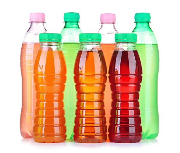 Bottles with tasty drinks, isolated on white — Stock Photo, Image