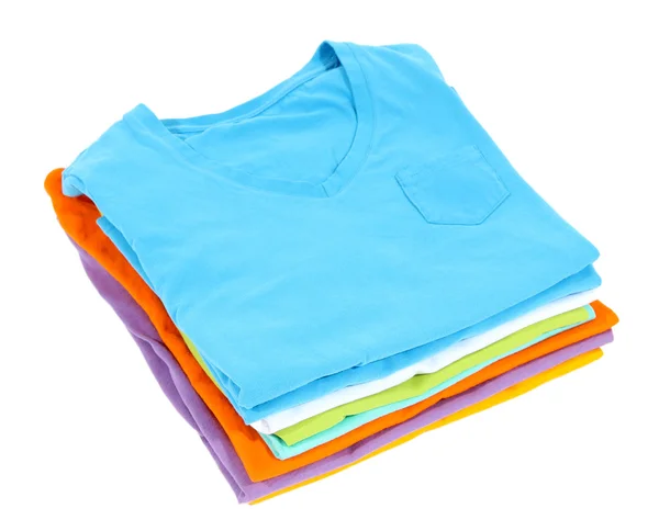 Neatly folded shirts isolated on white — Stock Photo, Image