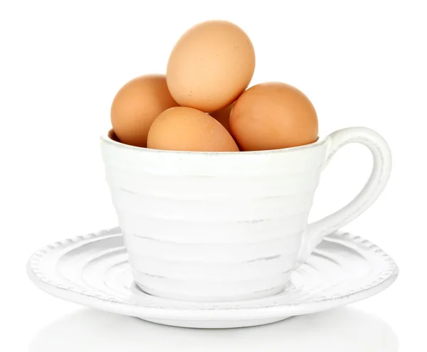 Eggs in cup isolated on white — Stock Photo, Image