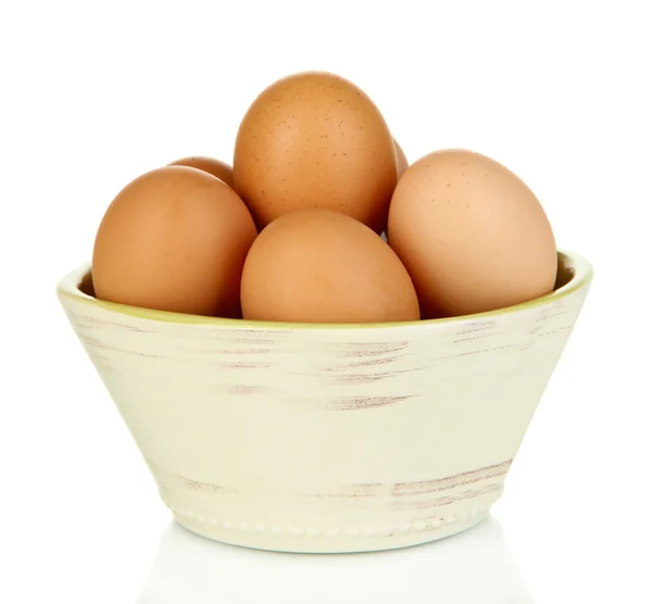 Eggs in bowl isolated on white — Stock Photo, Image