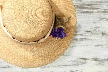 ahşap arka plan güzel yaz şapka