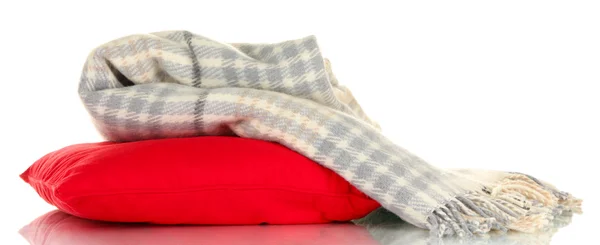 ウールの格子縞格子縞と白で隔離される枕 — ストック写真