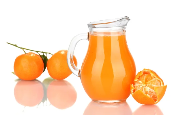 Full jug of tangerine juice, isolated on white — Stock Photo, Image