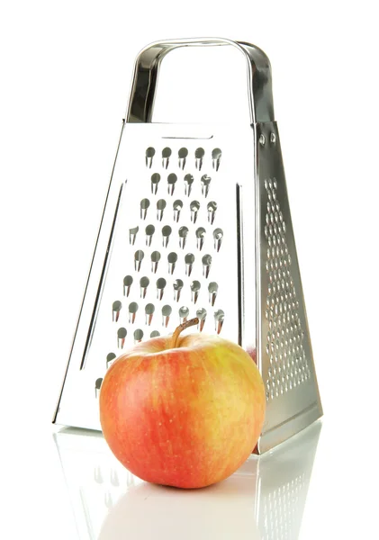Raspador de metal e maçã, isolado em branco — Fotografia de Stock