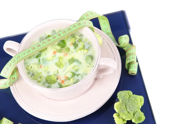 Sopa de col en plato en equilibrio aislado sobre blanco — Foto de Stock