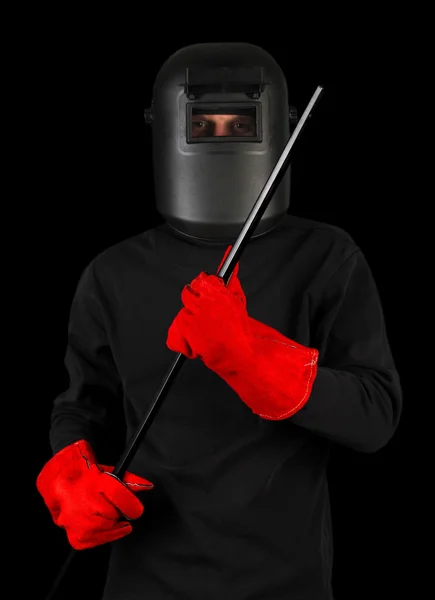 Portrait of welder in mask, isolated on black — Stock Photo, Image