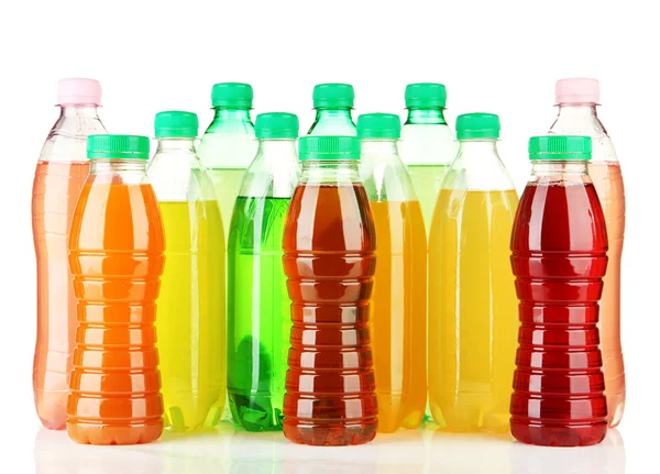 Assortment of bottles with tasty drinks, isolated on white — Stock Photo, Image