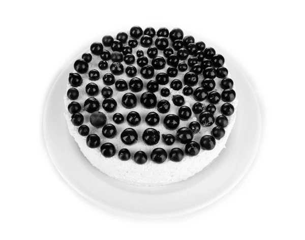 Cheesecake with fresh berries on white plate isolated on white — Stock Photo, Image