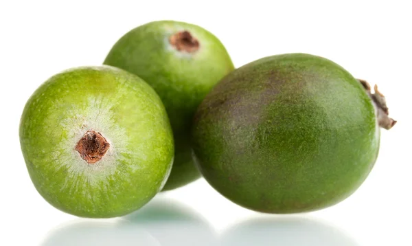 Zelený feijoa ovoce, izolované na bílém — Stock fotografie