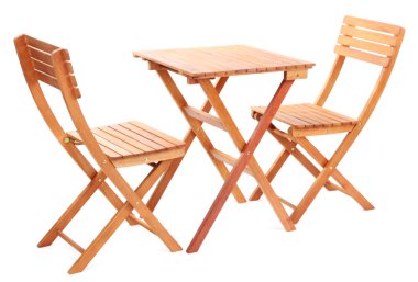 ahşap masa sandalye üzerinde beyaz izole