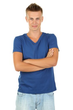 t-shirt üzerine genç adam beyaz izole