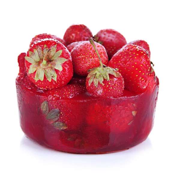 Strawberry frozen in ice isolated on white — Stock Photo, Image