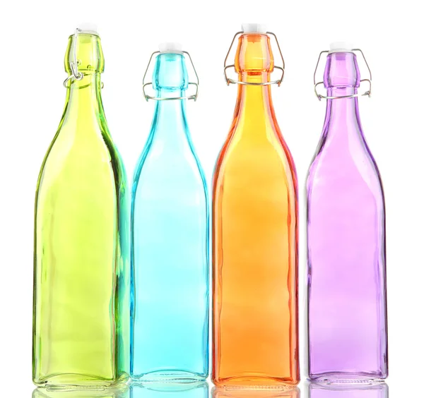 Empty color glass bottles, isolated on white — Stock Photo, Image