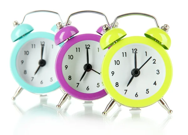 Relógio de alarme colorido isolado em branco — Fotografia de Stock