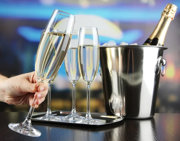 Champagne in glasses in restaurant — Stock Photo, Image