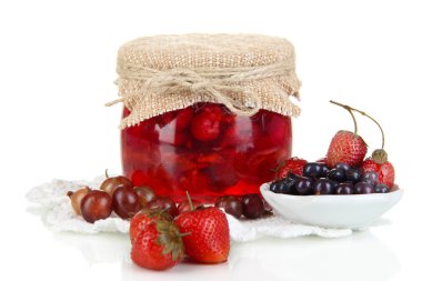 Home made berry jam isolated on white