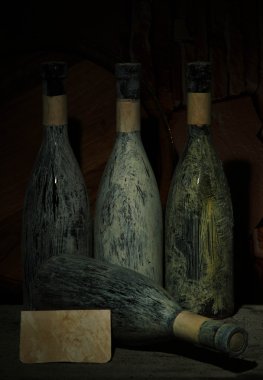 eski koyu arka plan üzerinde eski Bodrum şarap şişe