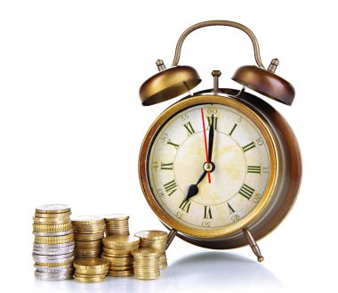 antika saat ve sikkeler üzerinde beyaz izole