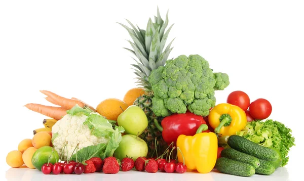 Surtido de frutas y verduras frescas, aisladas en blanco — Foto de Stock