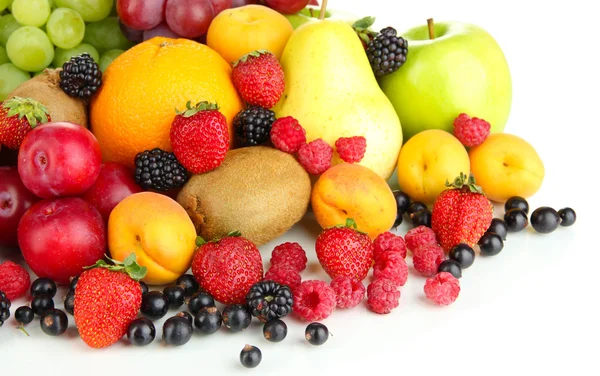 Fresh fruits and berries isolated on white — Stock Photo, Image