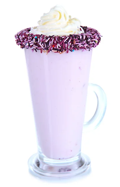 Delicioso batido de leite isolado em branco — Fotografia de Stock