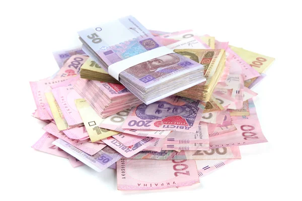 Pile of Ukrainian money, isolated on white — Stock Photo, Image