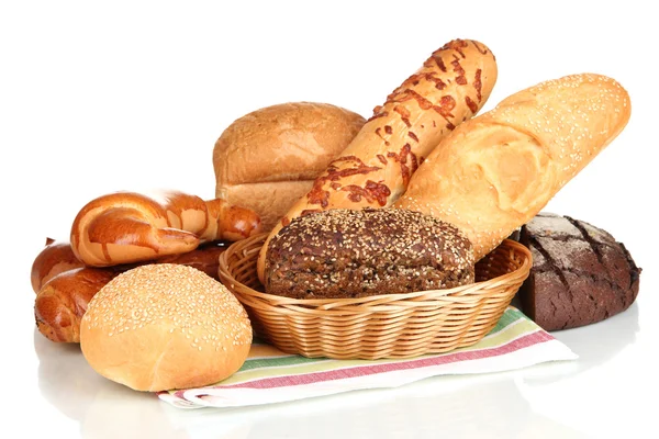 Verschiedene Brotsorten isoliert auf weiß — Stockfoto