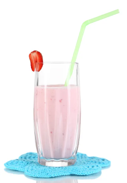 Delicious milk shake with strawberries isolated on white — Stock Photo, Image