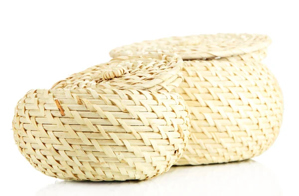 Two wicker baskets with covers, isolated on white — Stock Photo, Image