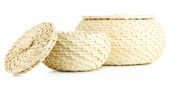 Two wicker baskets with covers, isolated on white — Stock Photo, Image