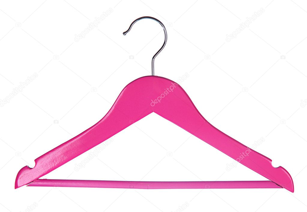 Pink wooden hanger isolated on white