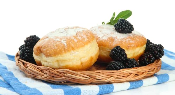 Tasty donuts with berries, isolated on white — Stock Photo, Image