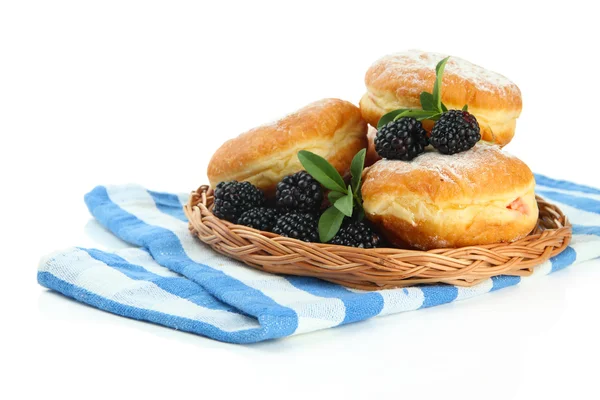 Tasty donuts with berries, isolated on white — Stock Photo, Image