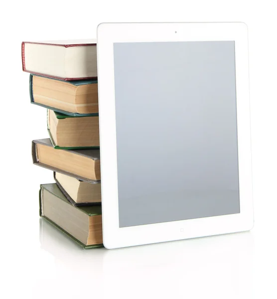 Tableta y libros aislados en blanco —  Fotos de Stock