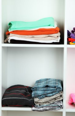 Clothes neatly folded on shelves