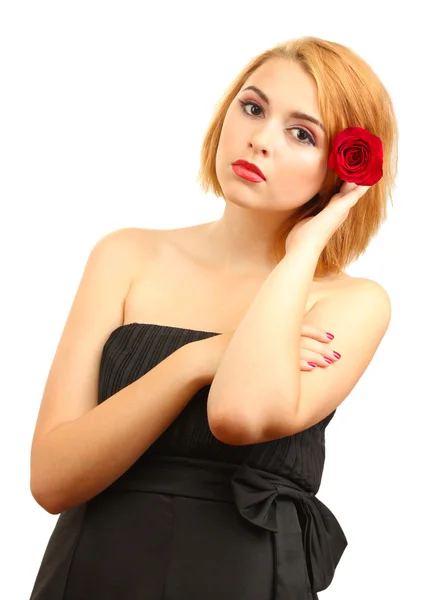 Portrait of sexy young woman with red rose — Stock Photo, Image