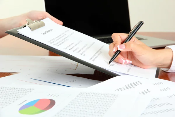 Close up of business people hands during teamwork — Stock Photo, Image