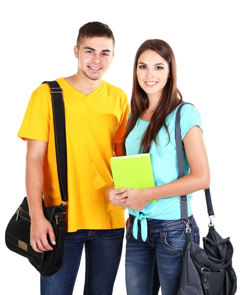 Two happy beautiful young people, isolated on white — Stock Photo, Image