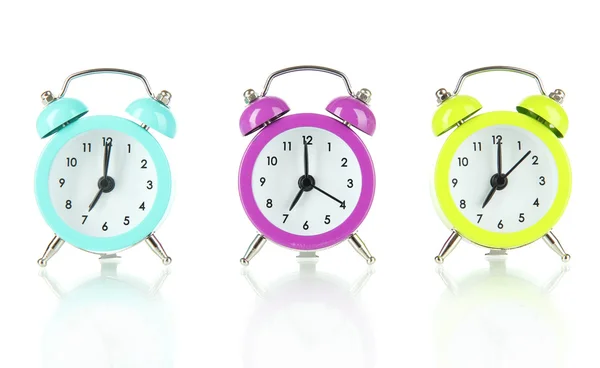 Reloj despertador colorido aislado en blanco — Foto de Stock