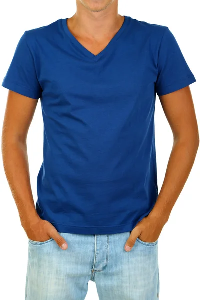 T-shirt sur jeune homme isolé sur blanc — Photo