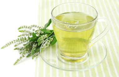 Taze nane çiçekli beyaz izole bitkisel çay