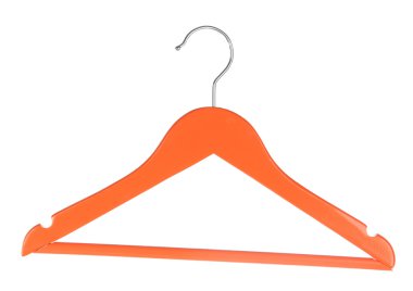 Orange wooden hanger isolated on white