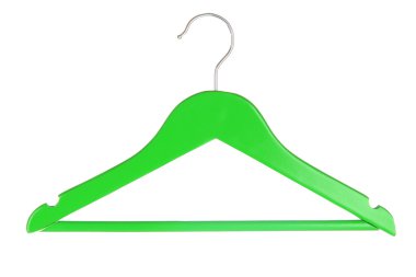 Green wooden hanger isolated on white