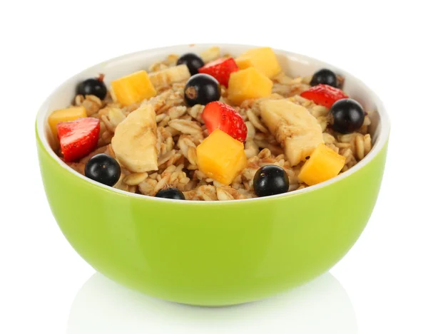 Harina de avena con frutas aisladas en blanco — Foto de Stock