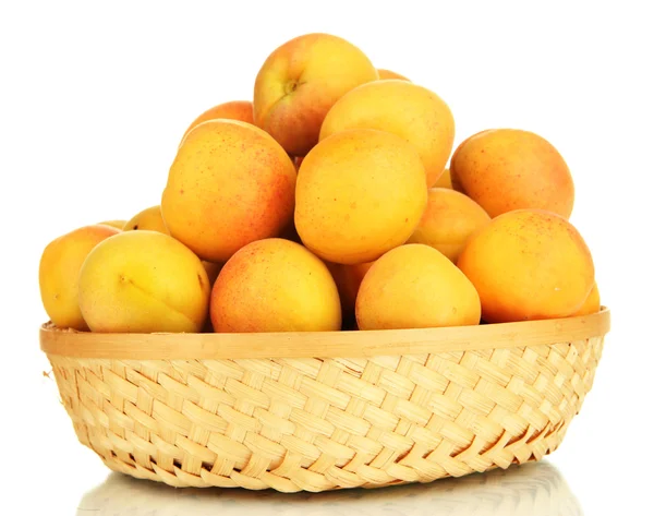 Fresh natural apricot in wicker basket isolated on white — Stock Photo, Image