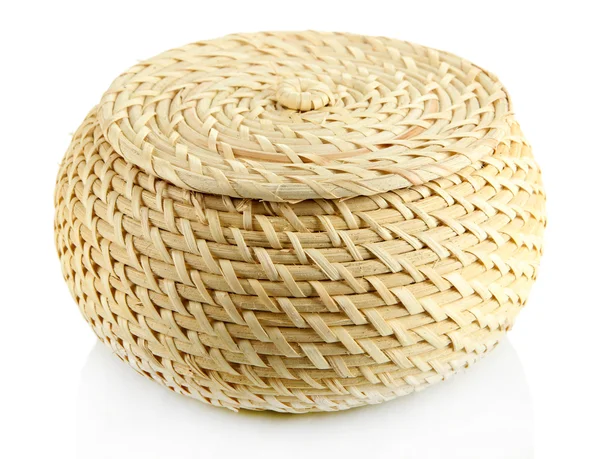 Wicker basket with cover, isolated on white — Stock Photo, Image