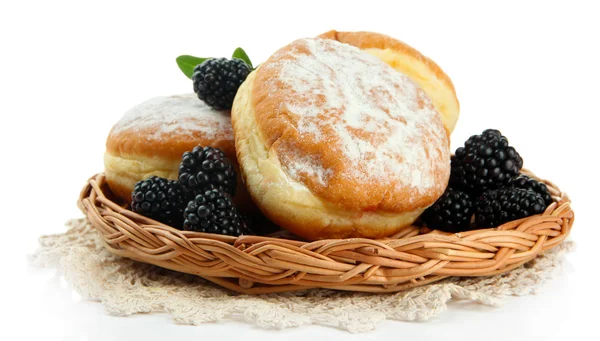 Tasty donuts with berries, isolated on white — Stock Photo, Image