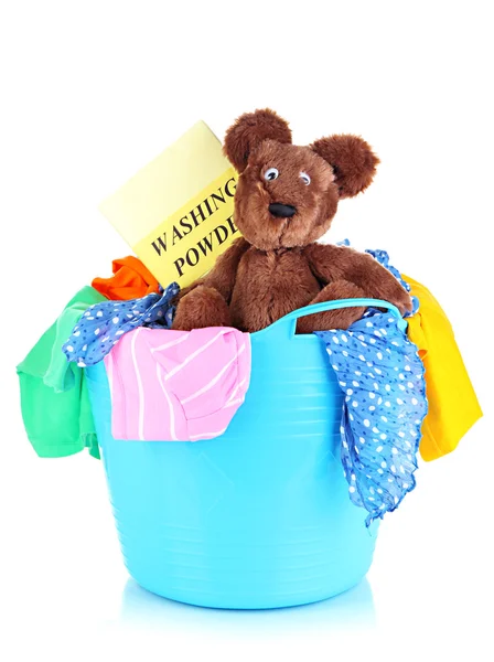 Blue laundry basket isolated on white — Stock Photo, Image