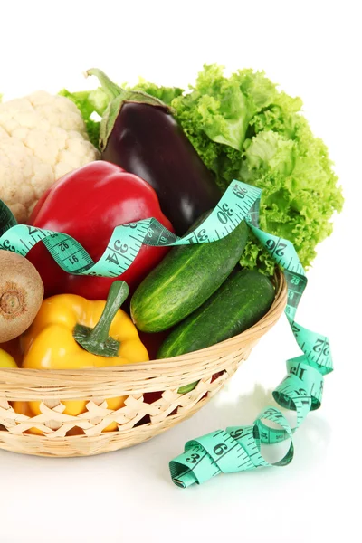 Fresh vegetables in wicker basket isolated on white — Stock Photo, Image